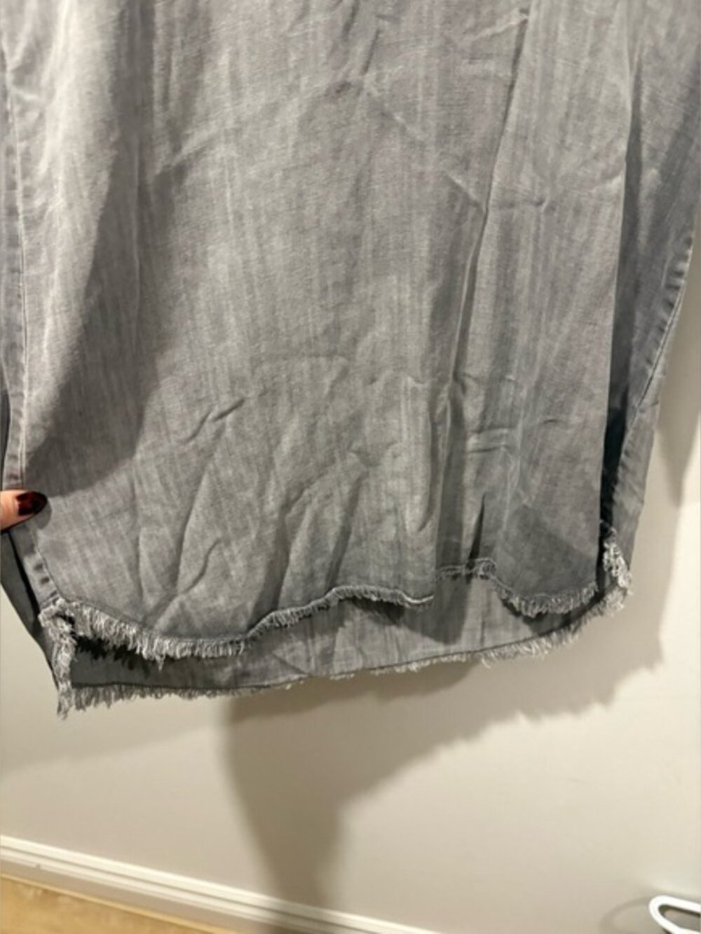 Bella Dahl Stone Wash Grey Long Sleeve Frayed Tunic Dress - Picture 6 of 7